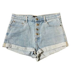 Forever 21 Size 29 Distressed High Rise Button Fly Cuffed‎ Hem Denim Jean Shorts